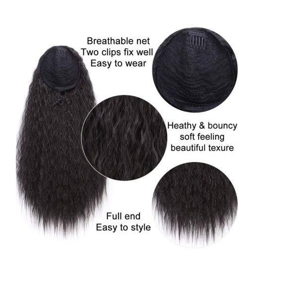 Drawstring Ponytails Brown Wavy Hair Extension 22” Clip - Picture 4 of 7